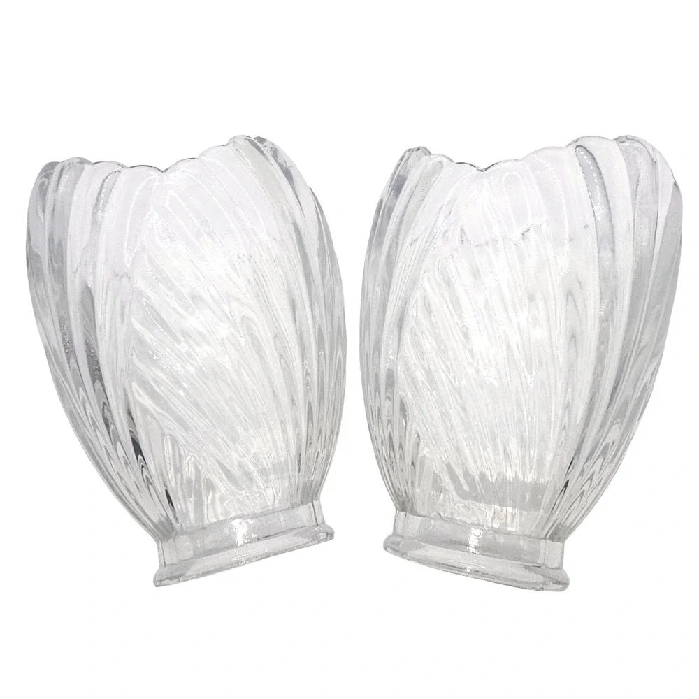 Clear Glass Tulip Lamp Shade Scalloped Petal Replacement 2.25 Fitter Set of 2